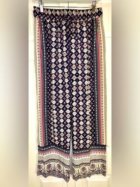 Lucy & Laurel Printed Wide Leg Pull On Crop Pants Women's Size M